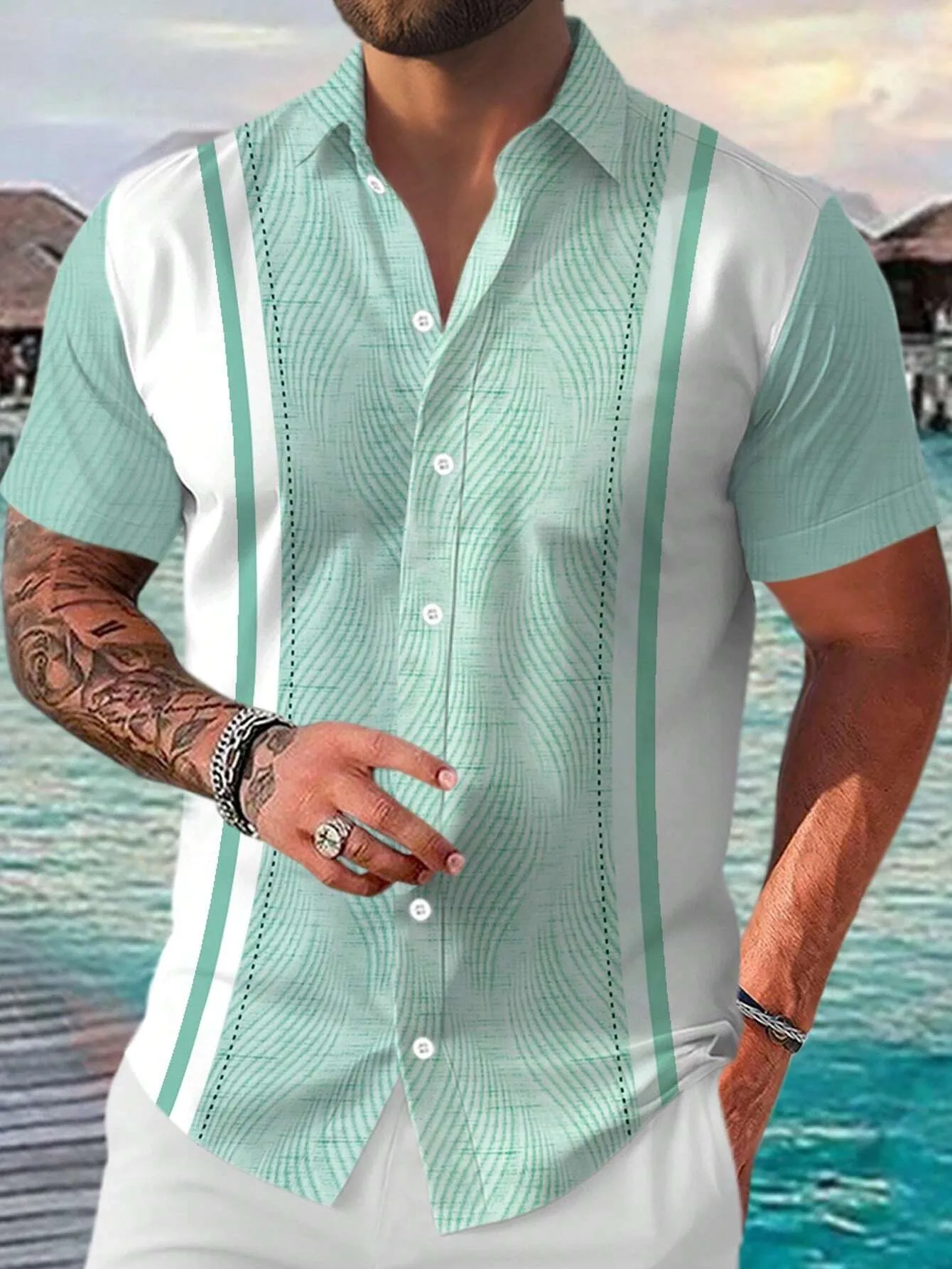 The new men's short-sleeved shirt for summer 2025 is breathable lightweight casual and fashionable with 3D printing