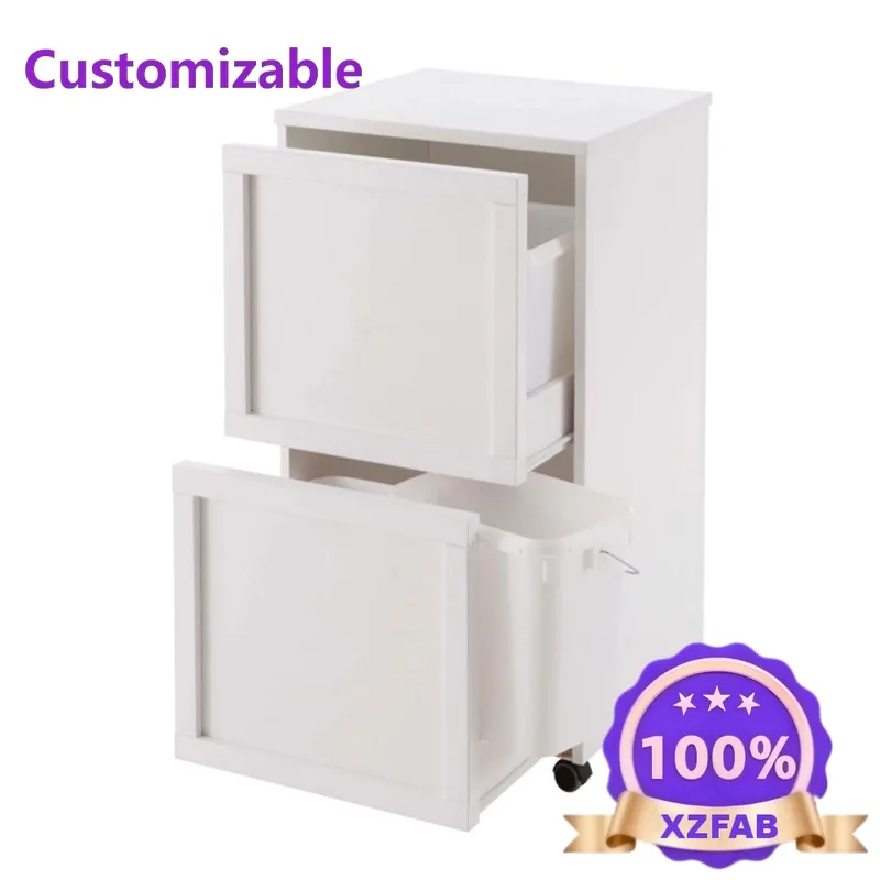 Factory Direct 2026 Wooden double-layer sorted garbage can, 4 inner buckets, kitchen waste buckets, paper baskets, kitchen stora
