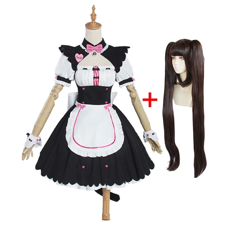 NEKOPARA Chocolate Vanilla Cosplay Costume Cafe Maid Christmas Uniform Halloween Carnival Lolita Dress Long Wig Outfits