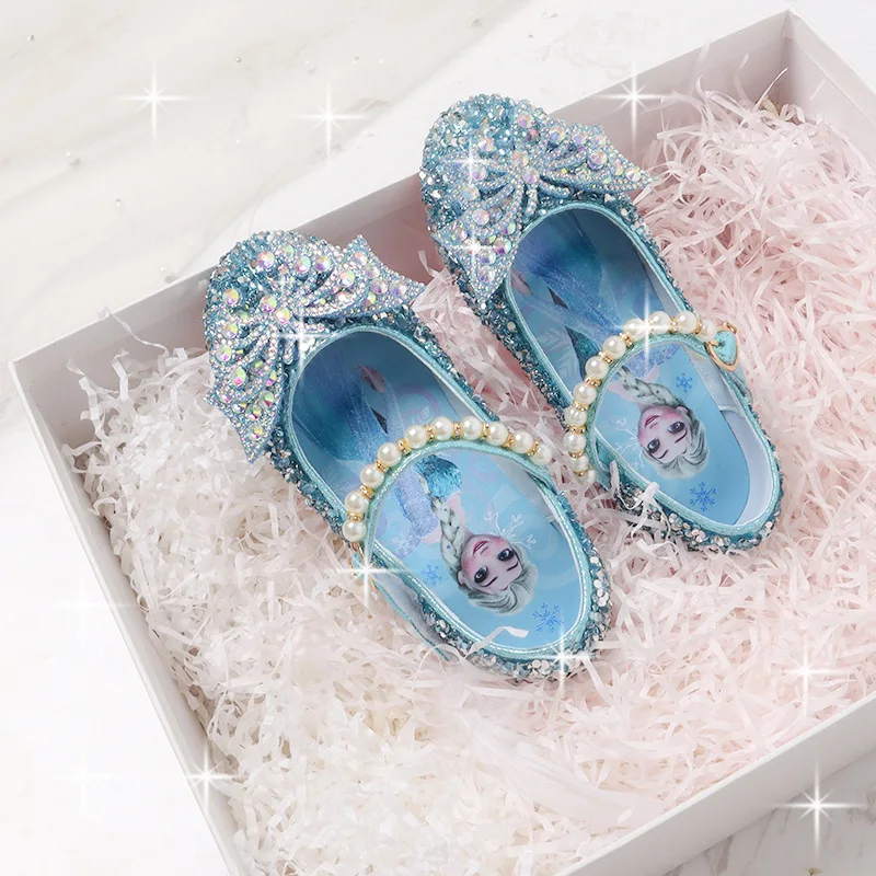 

Disney Girl's Shoes Frozen Elsa Princess Soft Sole Shoes Summer Children's Crystal Pearly Shiny Girls Pink Blue Shoes