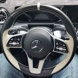 For Mercedes Benz A C Class E260 E300 GLB GLA GLE GLC Manual Sewing Car Steering Wheel Covers Car Accessories Leather fibre