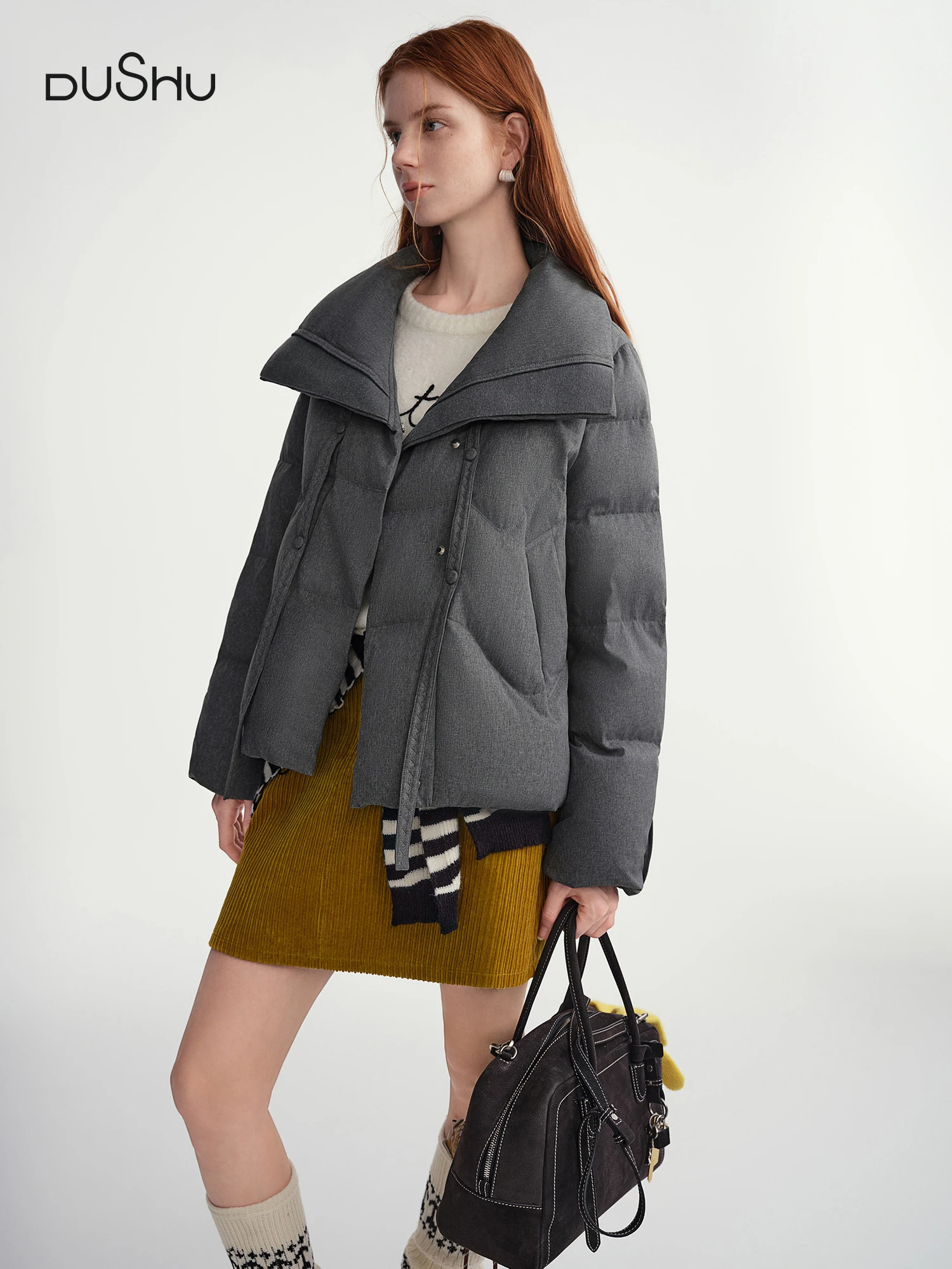 DUSHU Plus Size 2025 Winter Women's Oversized Short Puffer Coat Down Jacket Loose Fit Bomber Fashion Thermal Warm Outerwear