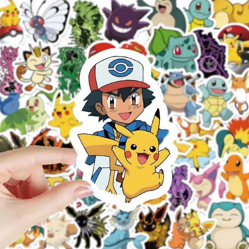 100 sztuk Pokemon Pikachu naklejki fajne Anime naklejki DIY deskorolka telefon Laptop wodoodporna śliczna naklejka z motywem kreskówkowym zabawki dla dzieci wystrój