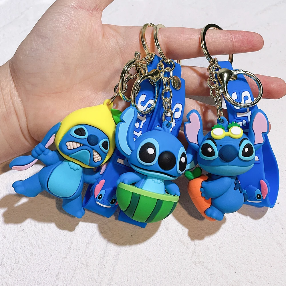 Anime Disney Keychain Cartoon Stith Cute Doll PVC Keyring Ornament Key Chain Car Bag Pendant Children's Toys Gifts Wholesale