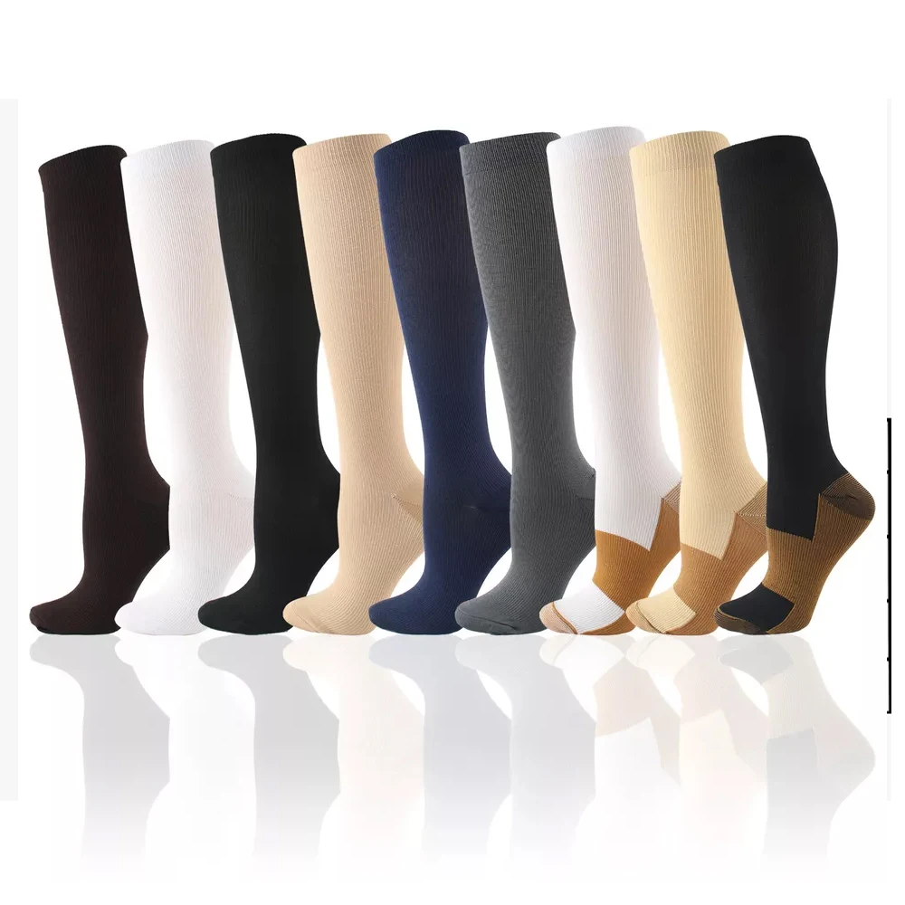 Solid Compression Socks Stockings 20-30 mmHg Medical Knee High Men Women Fitness Breathable Long Tube Compression skipping Socks