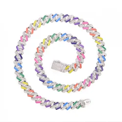 Colorful Cuban Link Chain Enamel 12MM Necklace Bracelet Set Hip Hop Jewelry for Men and Women