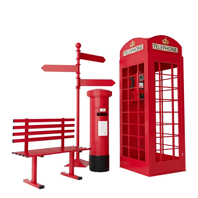 Retro Telephone Booth Prop Decoration Wrought Iron Post Box Mailbox Newspaper Booth Bar Mall Large Decorative Model decoration