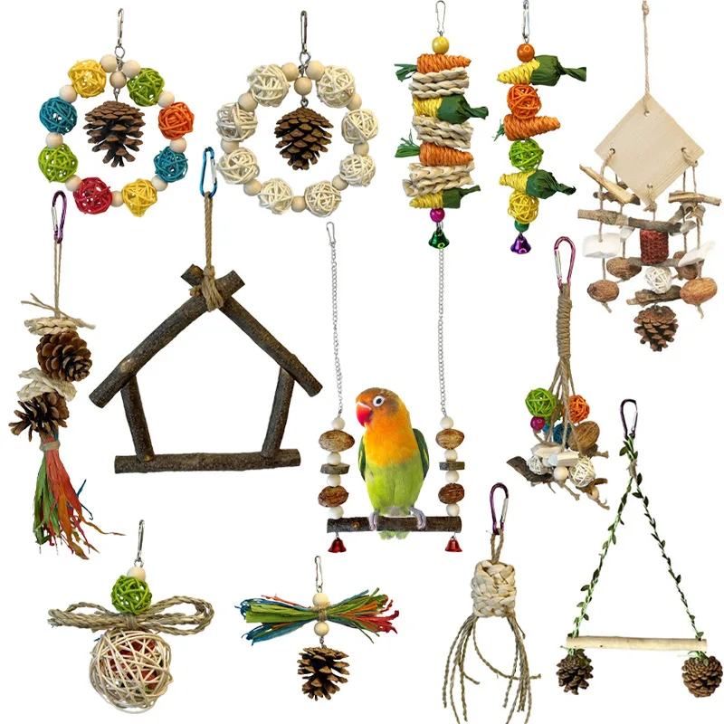 Cockatiel Peony Budgerigar Toy Bird Cage Colorful Decoration Parrot Supplies Bite and Relieve Boredom Pine Cone Bite Skewers