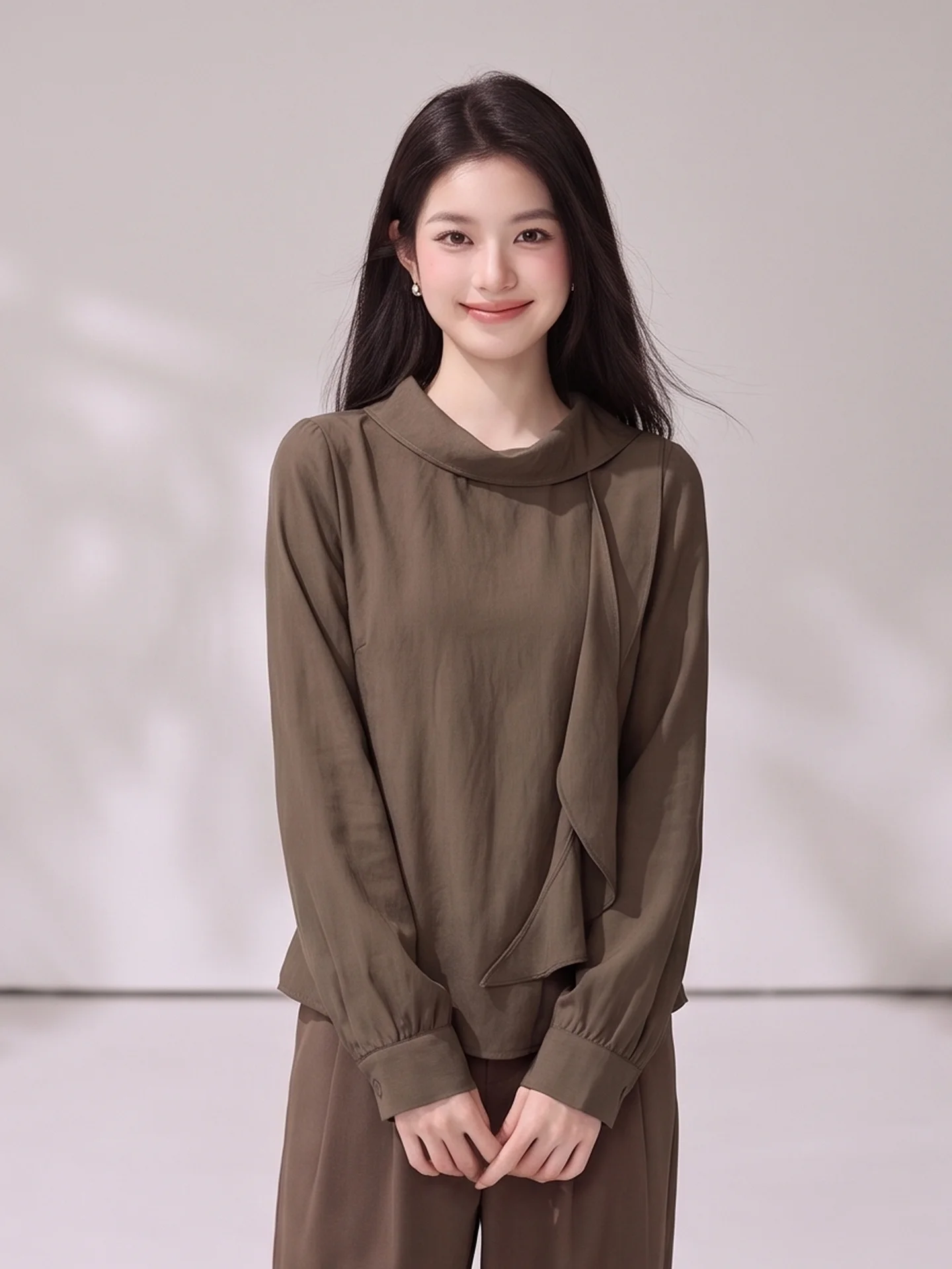 Retro Elegant Long Sleeve Shirt Women's Loose Slimming Beautiful Elegant Stylish Top Korean Style Commute Wind City Walk