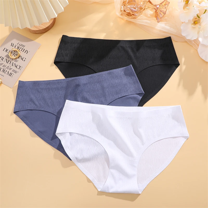 1Pc Women Seamless Panties Sexy Underwear Ice Silk Briefs Morandi Colours Ruffle Waist Underpants Invisible Lingerie S-XL