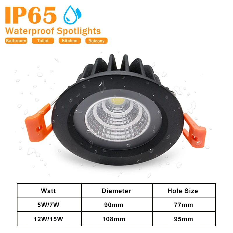 IP65 lampy punktowe Led oprawa wpuszczana wodoodporne lampy sufitowe światło do pokoju 5W 7W 12W Spot Led łazienka balkon lampa do korytarza