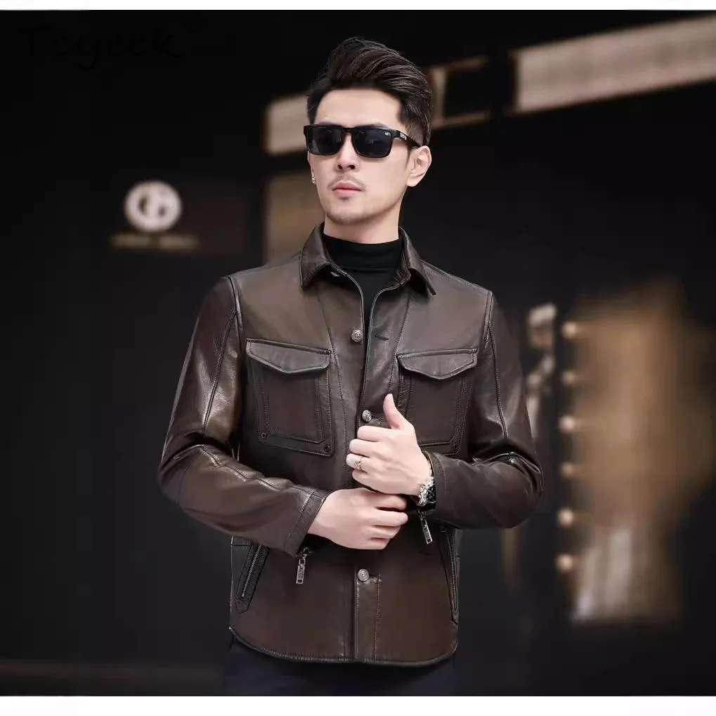 

Tcyeek верхний слой из овчины, куртка из натуральной кожи, мужские мотоциклетные куртки 2021, мужские пальто, весенне-осенняя одежда, шикарная Jaqueta Couro