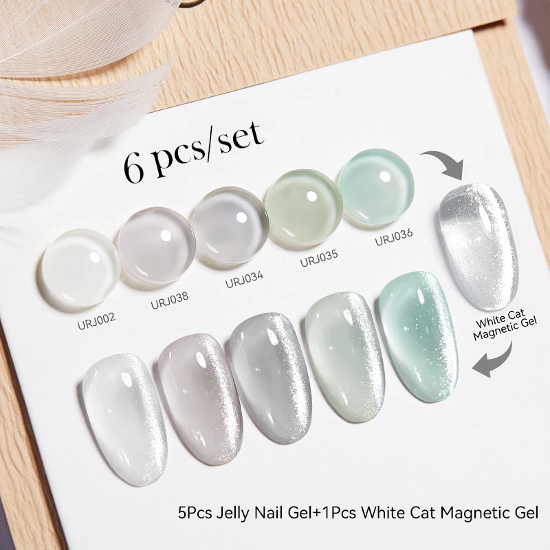 UR SUGAR 6PCS White Cat Magnetic Gel Nail Polish Sparkling Sliver Glitter Light Semi Permanent Soak Off Varnish UV Gel Autumn