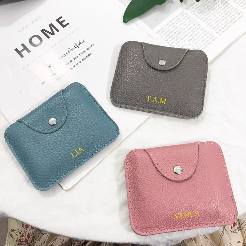 Genuine Leather Custom Initials Coin Purse Fashion Luxury Mini Earphone Storage Bag Casual Versatile Pouch Card Holder Wallet