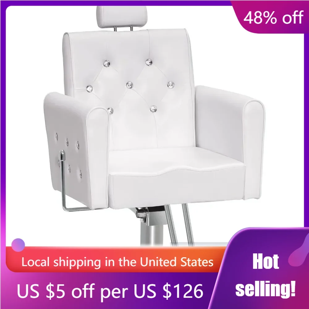 Classic Barber Chair with 330 lbs Hydraulic Pump All Purpose Reclining Salon Chair for Hair Stylist Salon&Spa Equipment(White)