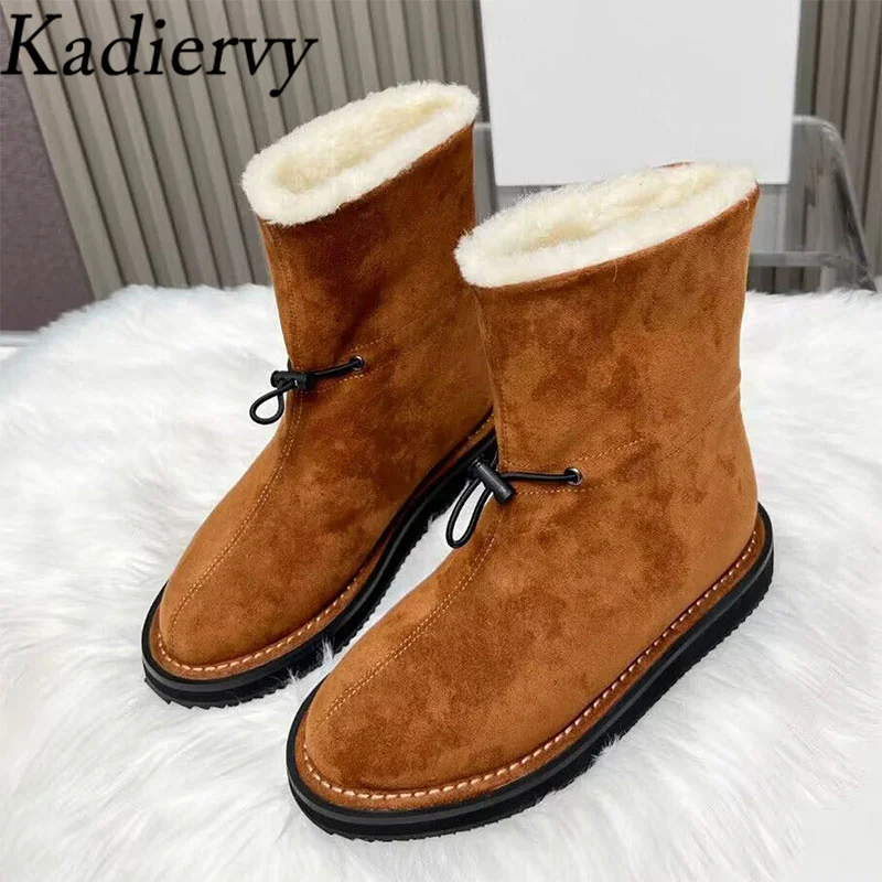 

Hot Sales Snow Boots Woman Wool Warm Winter Shoes Women Round Toe Elastic Band Short Boots Cow Suede Flat Botas Mujer