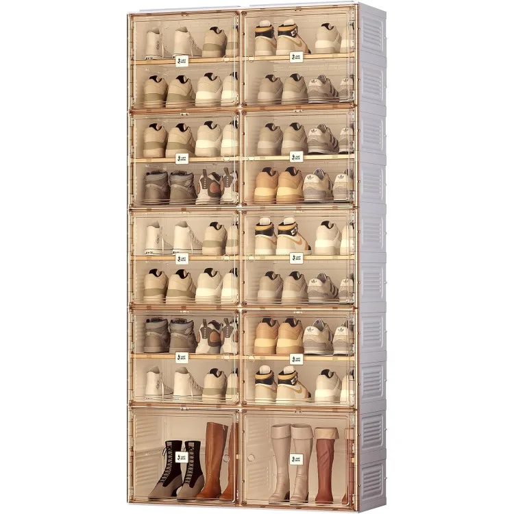 Shoe Rack Organizer for Closet Entryway, Stackable Sneaker Storage Shoe Cabinet with Magnetic Clear Door, Large Plastic