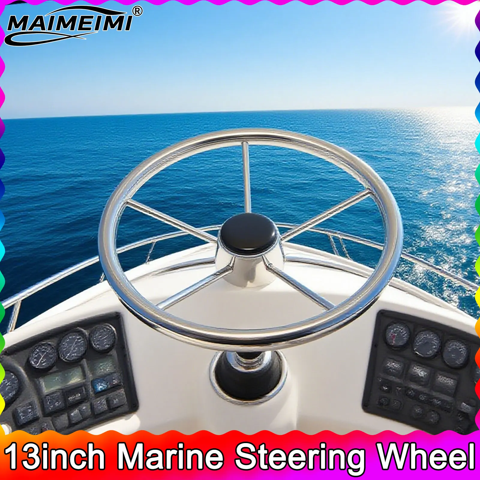 1pc 13inch Boat Accessories Marine Steering Wheel Yachts Ship Stainless Steel Mirror Polished 5 Spoke Steering Wheel
