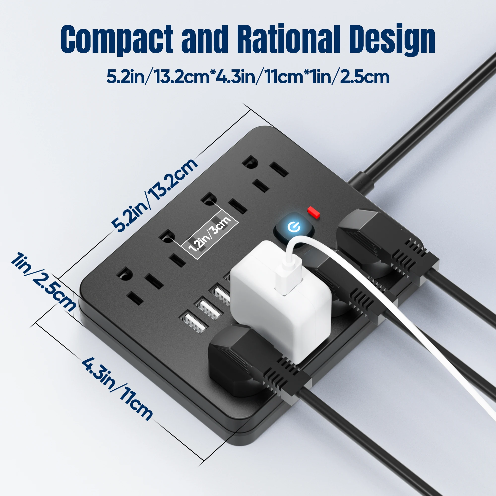 1 PC 14-in-1 power strip with surge protector, 8 AC ports, 4 USB ports and 2 Type-C ports. Wall mountable power extension