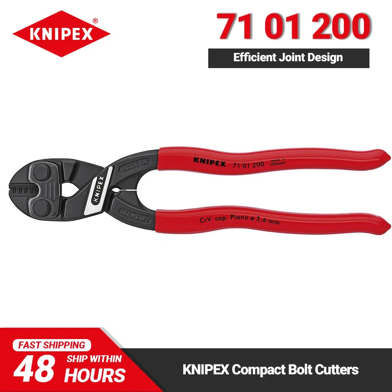 KNIPEX 71 01 200 Compact Bolt Cutters 200mm Length Efficient Joint Design Strong Gripping Plier with Precision Cutting Edges