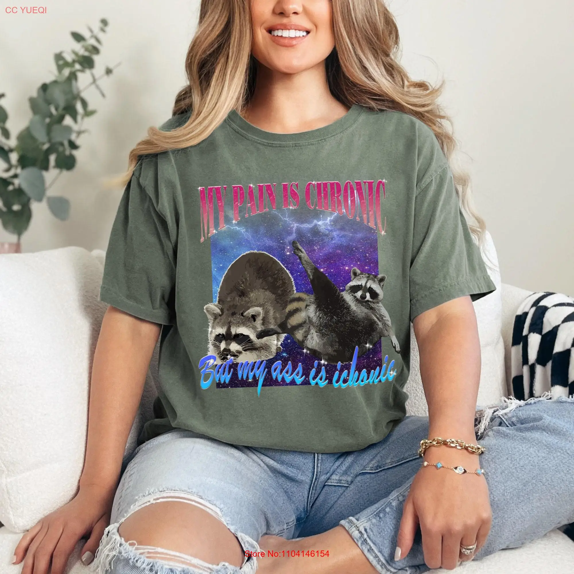 

My Pain Is Chronic Raccon Vintage Bootleg T Shirt Funny 90s Retro Raccoon Weird Meme Trash Possums Crazy