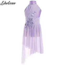 Kids Girls Ballet Lyrical Dance Dress Gymnastics Leotard Tutu Dress Rhinestones Figure Skating Modern Contemporary Dance Costume