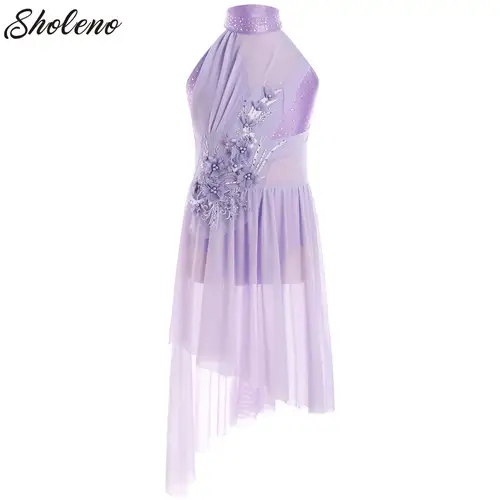 Vestido de baile lírico de Ballet para niñas, leotardo de gimnasia, vestido tutú con diamantes de imitación, patinaje artístico, traje de danza contemporánea moderna