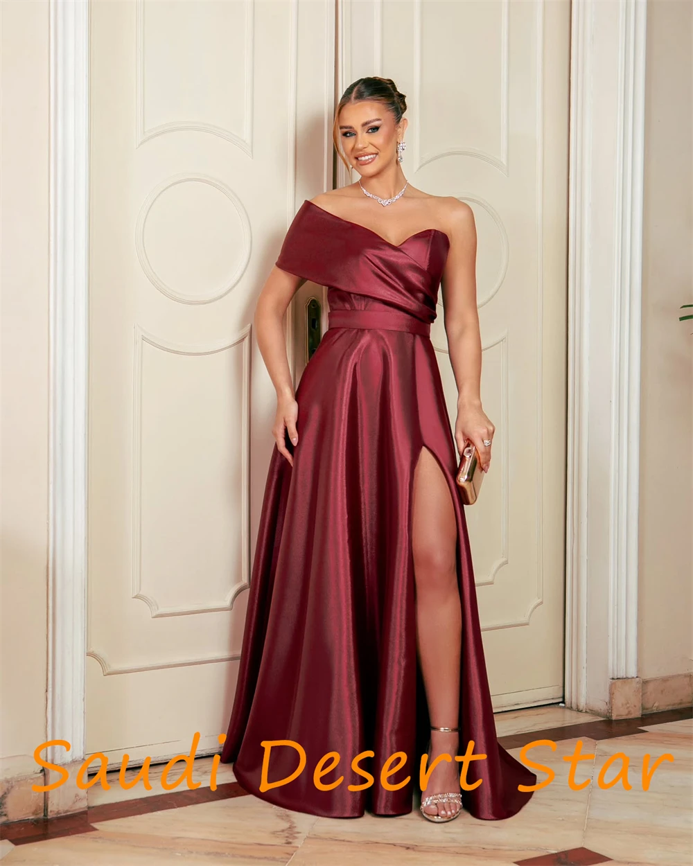 customizedCustomized Graceful One Shoulder Evening Dress Temperament A-Line Side Slit Celebrity Gowns Classic Zipper Back Party