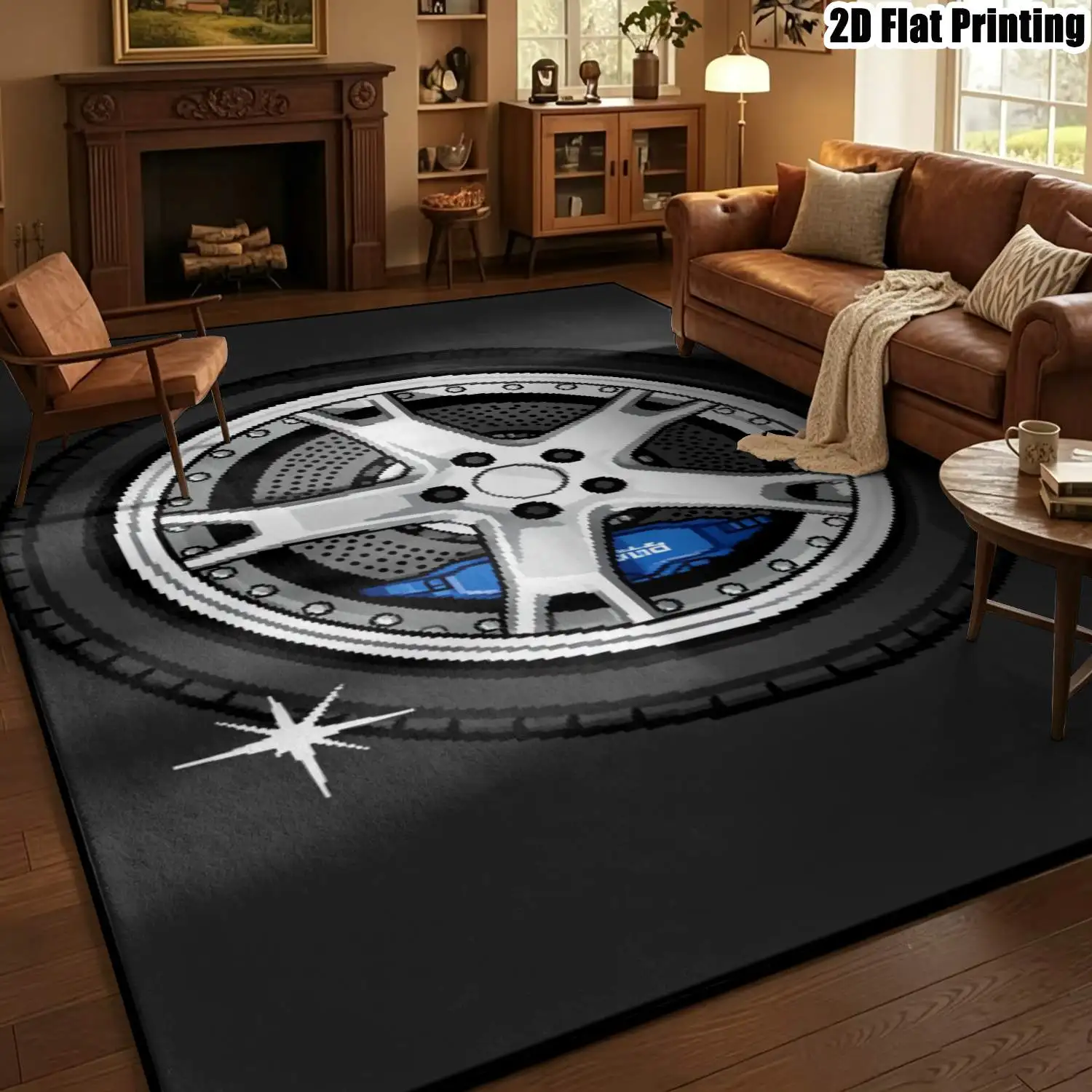 1Pc 2D Printed Carpet: Silver Black Modified Hub Pattern, Instagram-Style Modern Simple Mat, Washable, Multi-Size for Home Decor, Entrance/Foyer/Living Room/Bedroom/Study