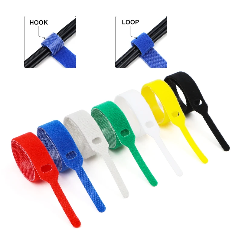 100 Stück Neue Wiederverwendbare Kabelbinder 12x150/200/300mm Nylon Klettverschluss Verstellbarer Kabelorganisator