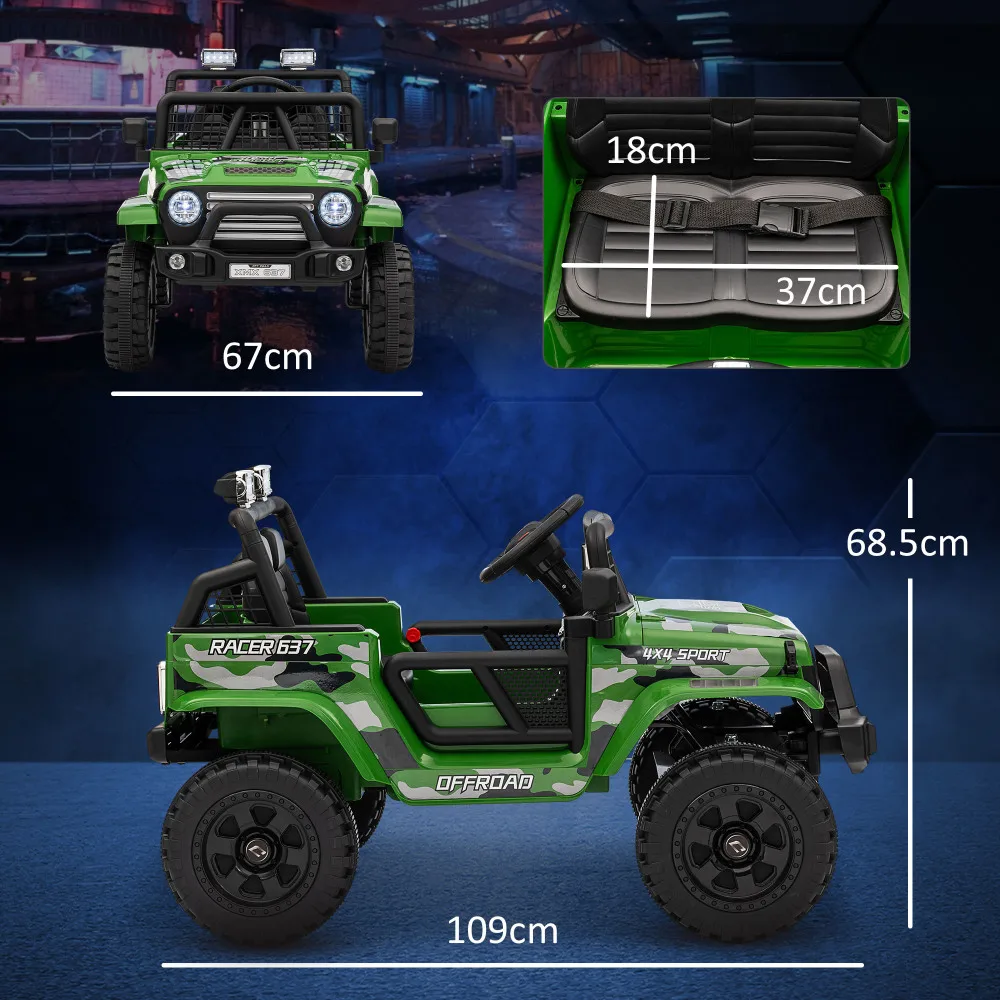 Qaba 12V Ride on Truck Auto elettrica per bambini alimentata a batteria con luci LED musicali remote genitore per età 3-6 anni Verde