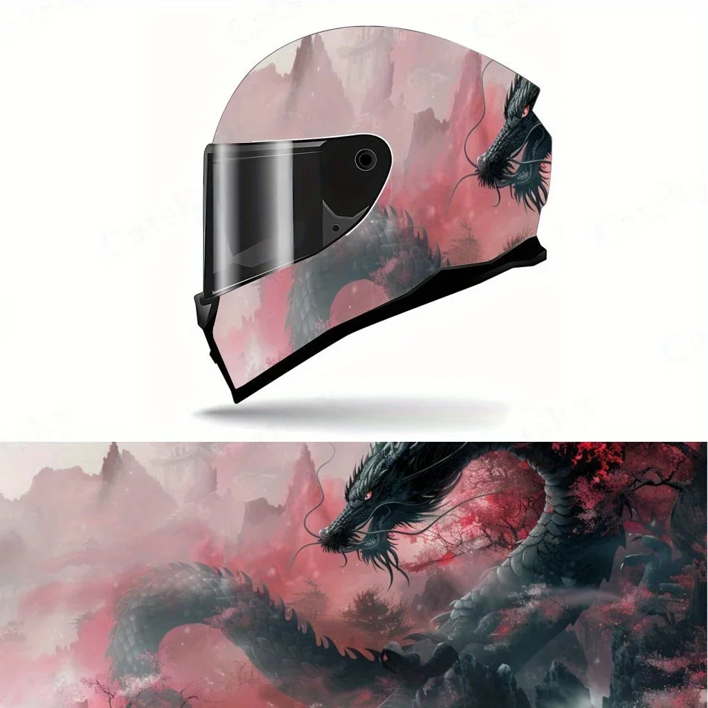 Adesivo de vinil para capacete de motocicleta com estampa de dragão preto de fantasia artística intensa, adesivo gráfico de corrida para capacete.