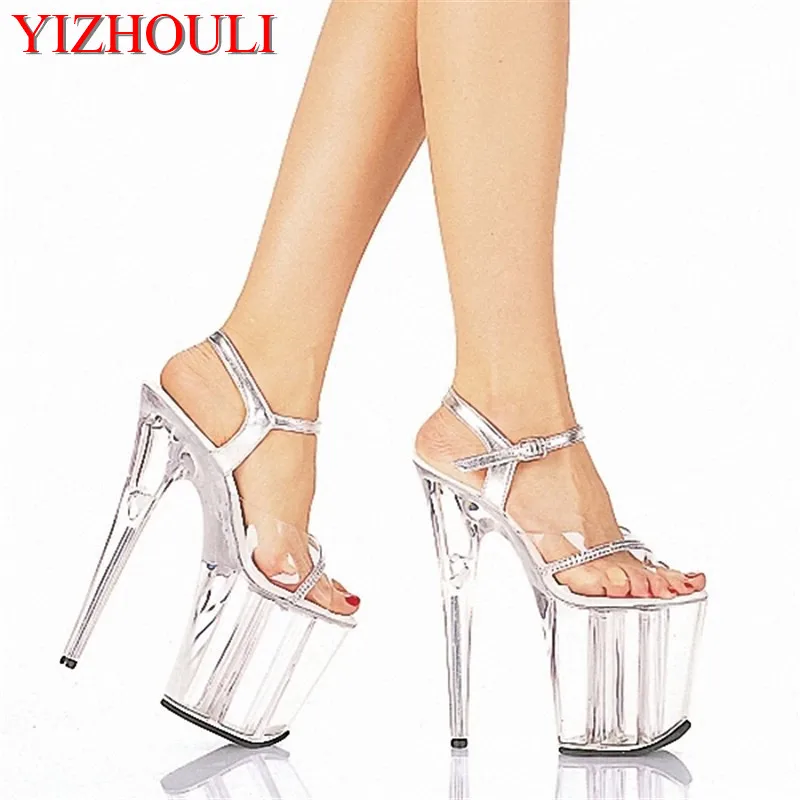 

Sexy 20cm Temptation Crystal Sandals Ultra High Thin Heels Platform 8 Inch Clear Shoes Sexy Stripper dance shoes