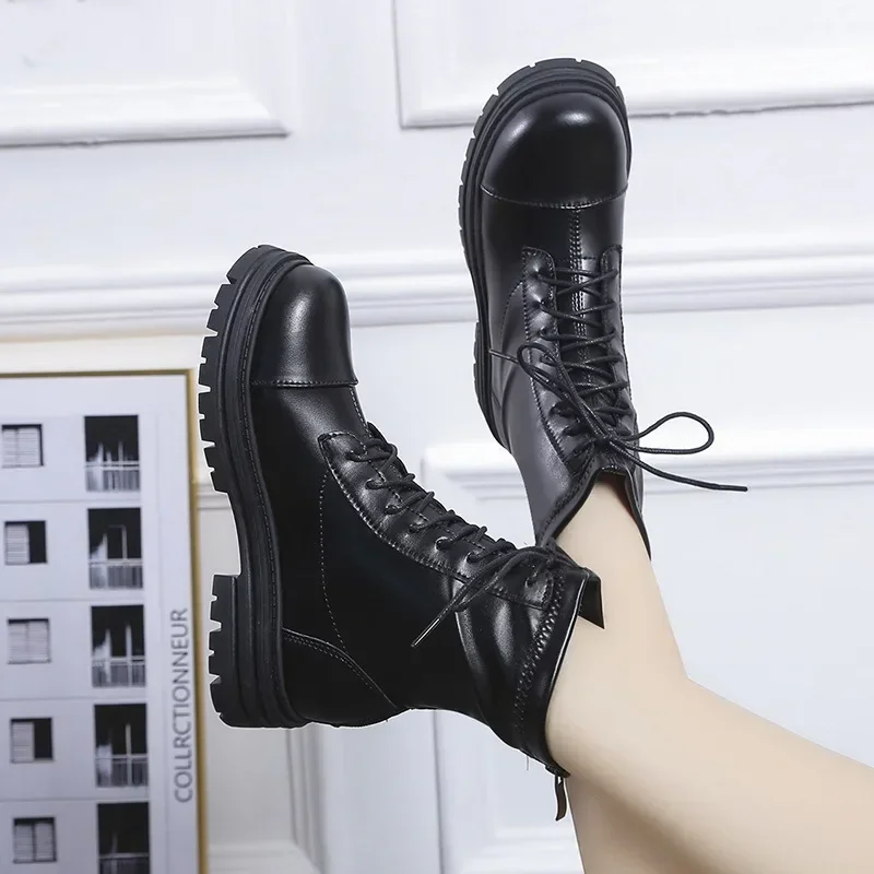 New Women Ankle Boots Fashion Black Female Goth Boots Rubber Thick-Soled Non-Slip Ladies Boots High Tube Booties Woman Shoes