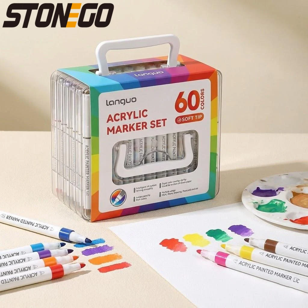 

Набор акриловых маркеров из 60 цветов, быстросохнущие, без размазывания, для творчества, рукоделия, росписи по камню, керамике, дереву, ткани