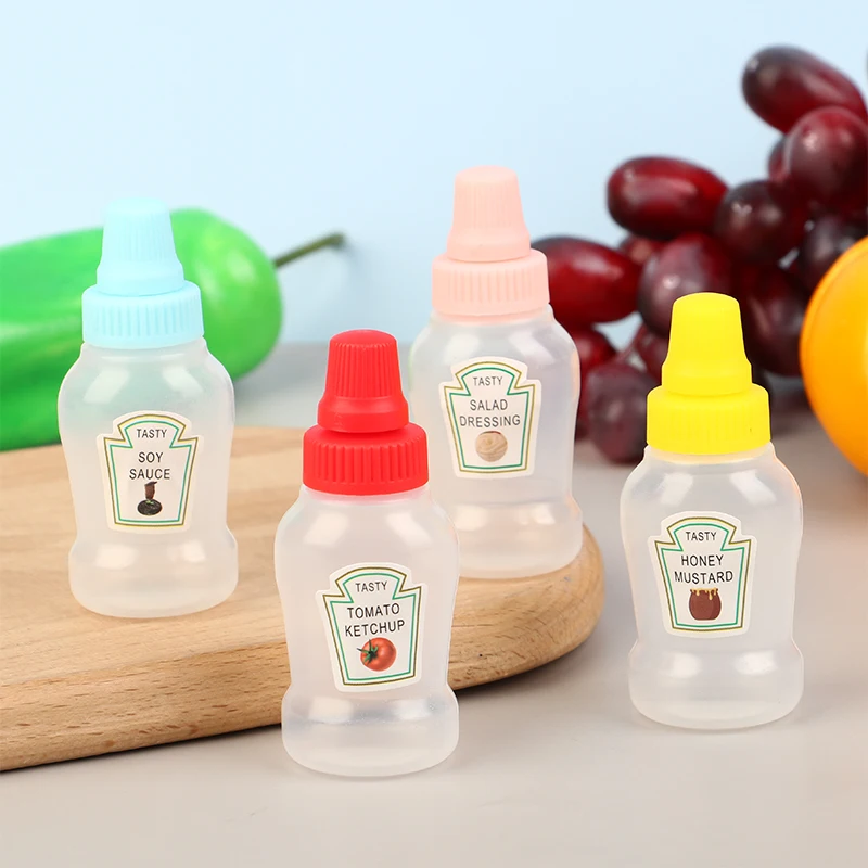 New! 4Pcs/set Mini Sauce Bottle Ketchup Honey Salad Containers Bottles Portable Sauce Jars Storage Lunch Box Dressing Dispensers