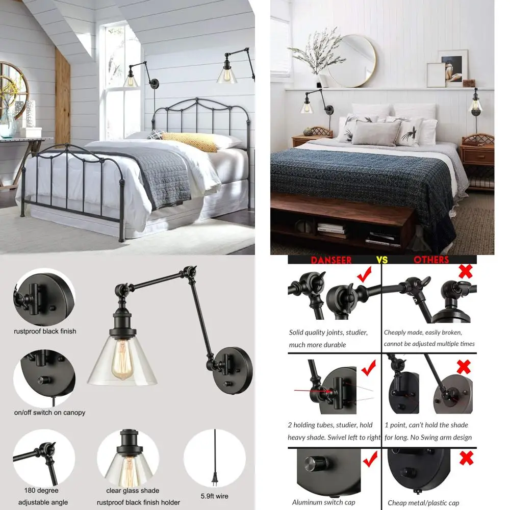 

Настенный светильник в индустриальном стиле с поворотным кронштейном, вилкой для подключения и выключателем