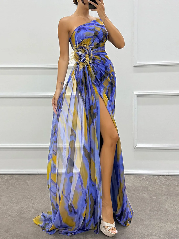 Women Summer Slim Fit Backless Maxi Dress, Holiday Sleeveless Patchwork Elegant Party Dress, 2024 Autumn High Slit Ladies Dress