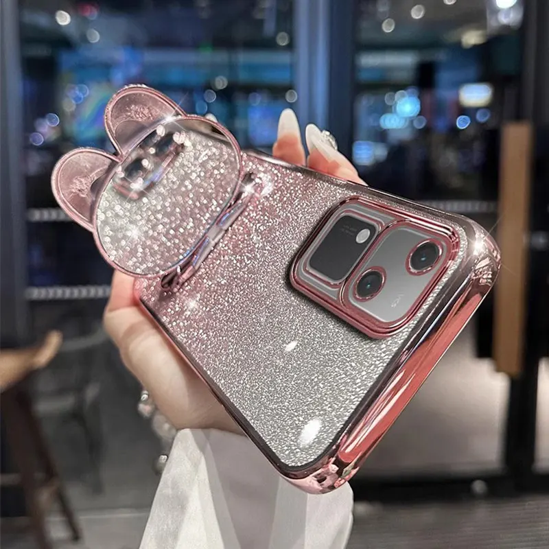 V 30 Mirror Glitter Stand Case For Vivo v30 pro Bracelet Lanyard Cover For V30 V29 Lite V40 SE V30E Y28 Y18 shockproof Case