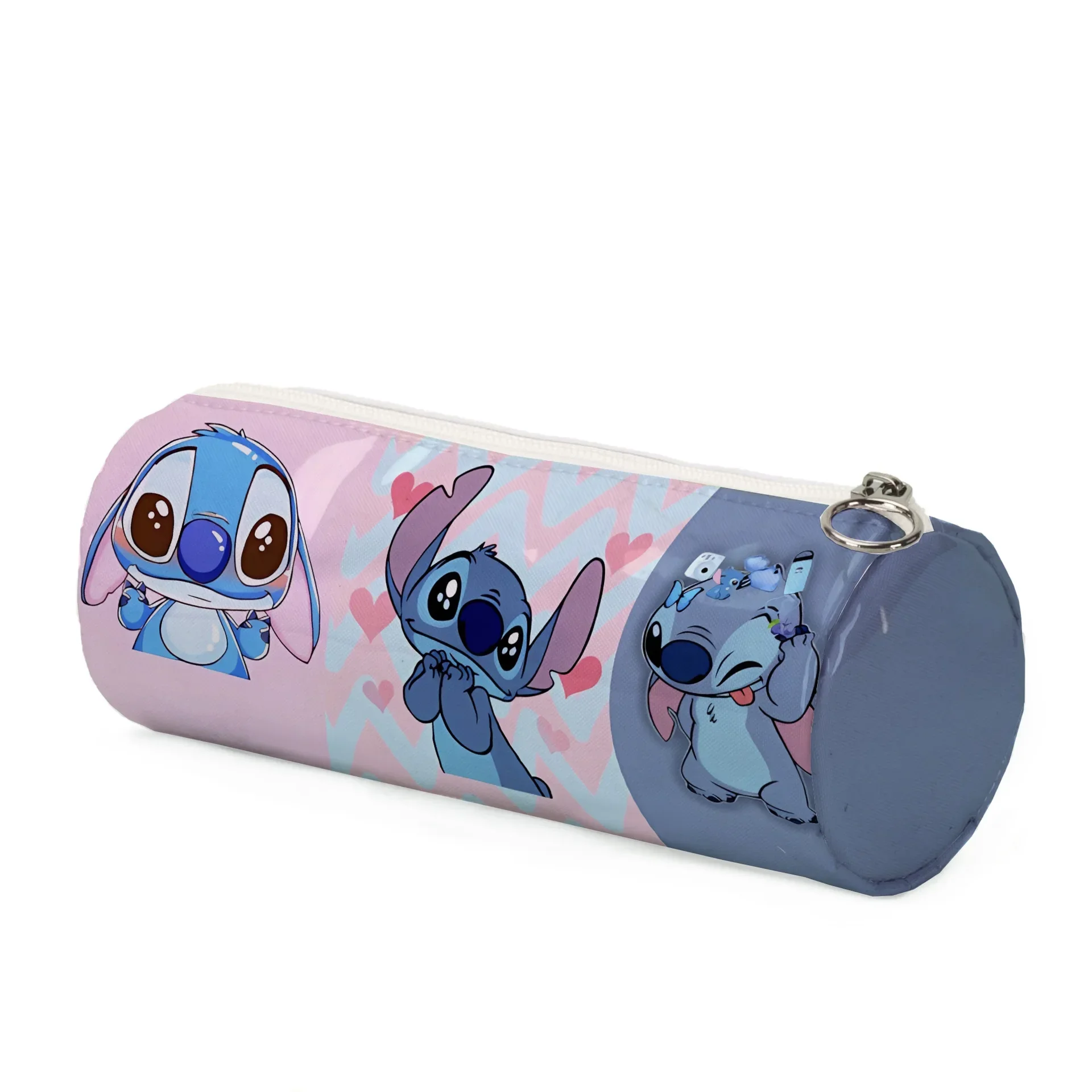 Disney Cartoon Lilo & Stitch Cylindrical Pencil Case Large Capacity Stationery Storage Bag for Kids Gift