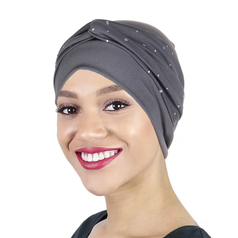 KepaHoo Women Turban Hats Stretchy Solid Knot Rhinestone Cancer Chemotherapy Chemo Beanies Cap Headwrap Plated Hair Loss Cover