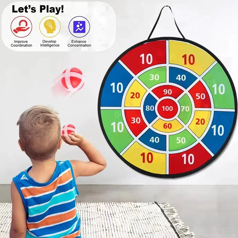 Children's Large Dart Board, Sticky Ball Dart Plate Steel Ring Folding Dart Plate Throwing Sticky Ball Plate Family Game Toys