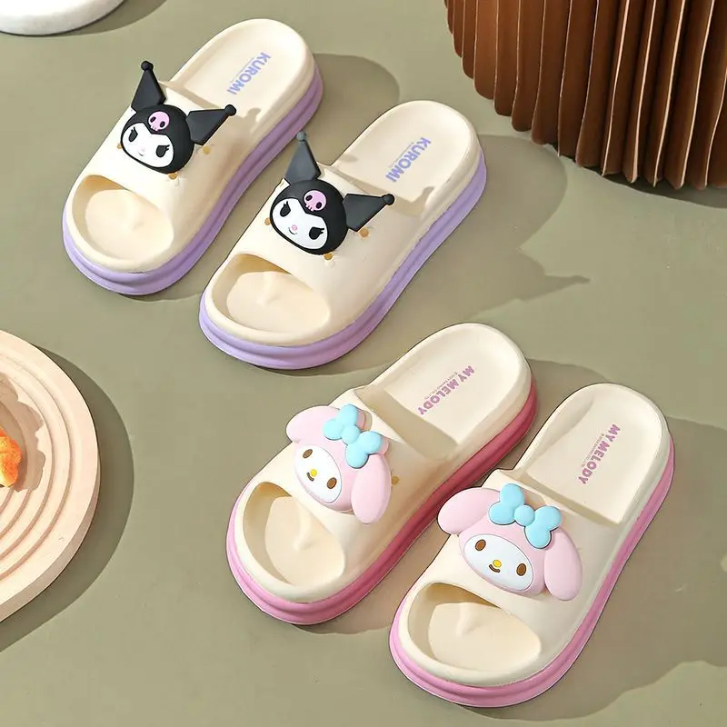 

Cartoon Sanrio Kuromi women's cute, comfortable, non-slip, lightweight outer wear fashionable thick-soled sandals and slippers