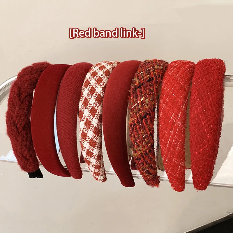 French Red Velvet Headband Women Girls Christmas Twist Plaid Tweed Hairband Vintage Swallow Gird Sponge Hair Hoop Headwear Gift