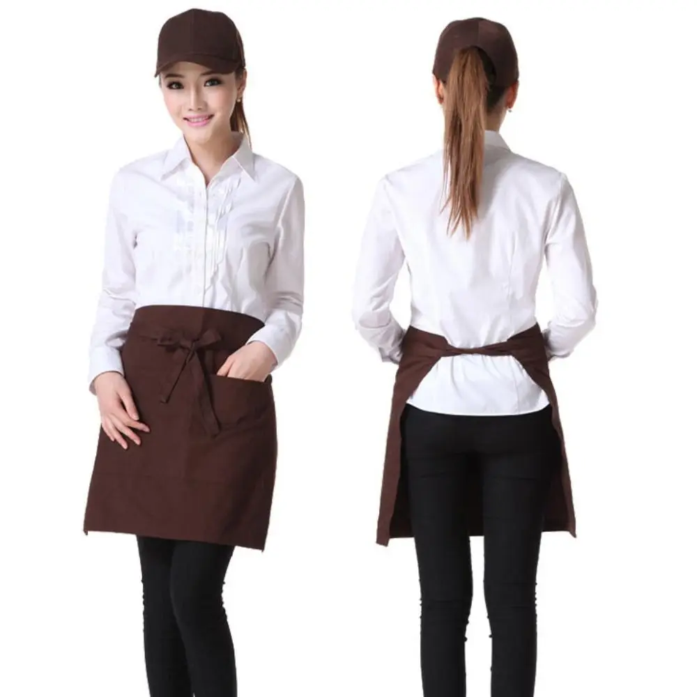 1PC New Unisex Short Half Waist Apron With Pocket Chef Waiter Waitress Kitchen Craft Bar Cafe Accessories Short Apron