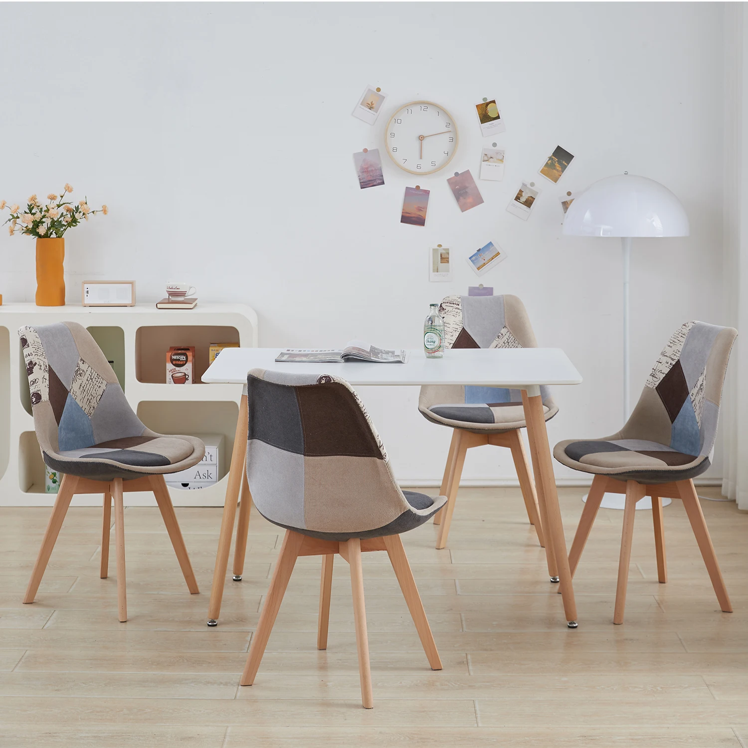 EGOONM 2/4/6 Stück Nordische Esszimmerstühle, Bunte Patchwork-Stühle mit Holzbeinen und Gepolstertem Sitz, Lounge-Stuhl für Küche und Wohnzimmer – Detail 10
