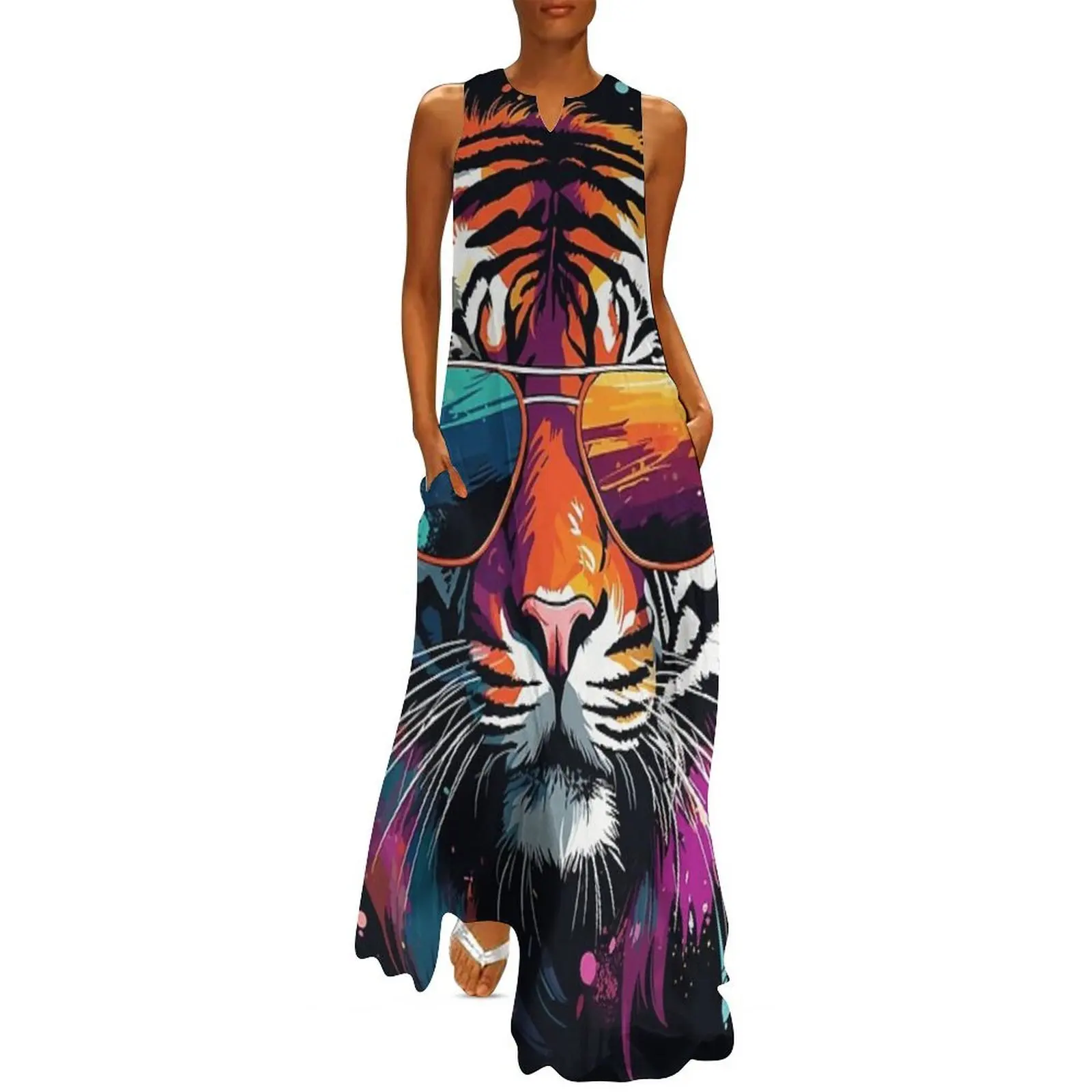 

Colourful tiger with sunglasses 03 Long Dress birthday dresses for women Party dresses for women dresses women summer 2025