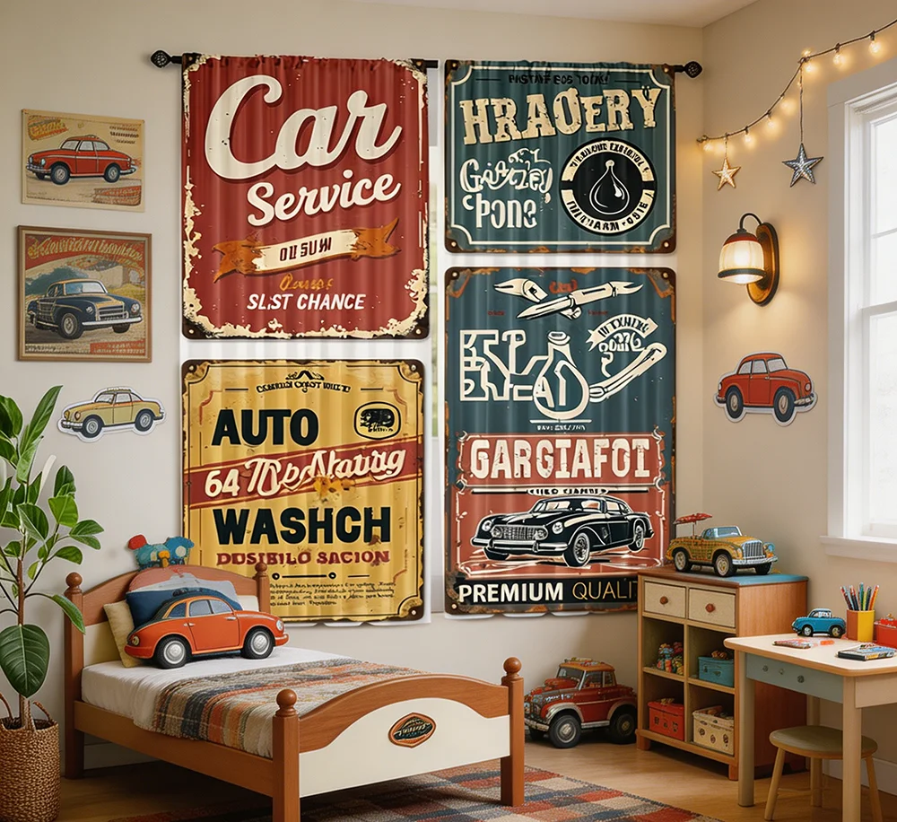 2PCS Digital Printed Curtains with Vintage Highway Design, Stylish Window Drapes for Living Room Bedroom Home Decoration