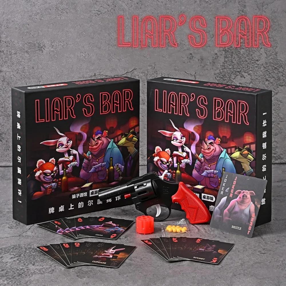 Liar's Bar Deception Social Board Game, Full Character Card & Toy Pistol Props Kit, Exciting Group Game for Holiday Family Party