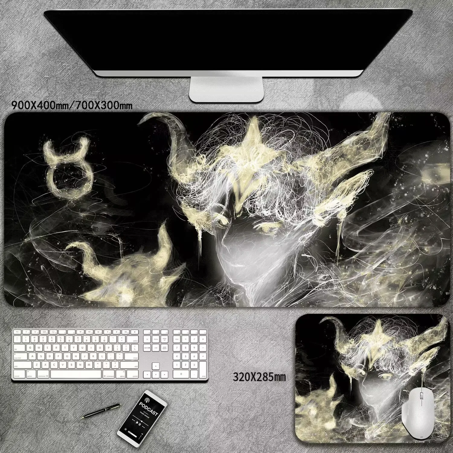 Zodiac constellation mouse pad, dirt-resistant, anti-slip, gaming keyboard pad, oversized three-dimensional desk pad